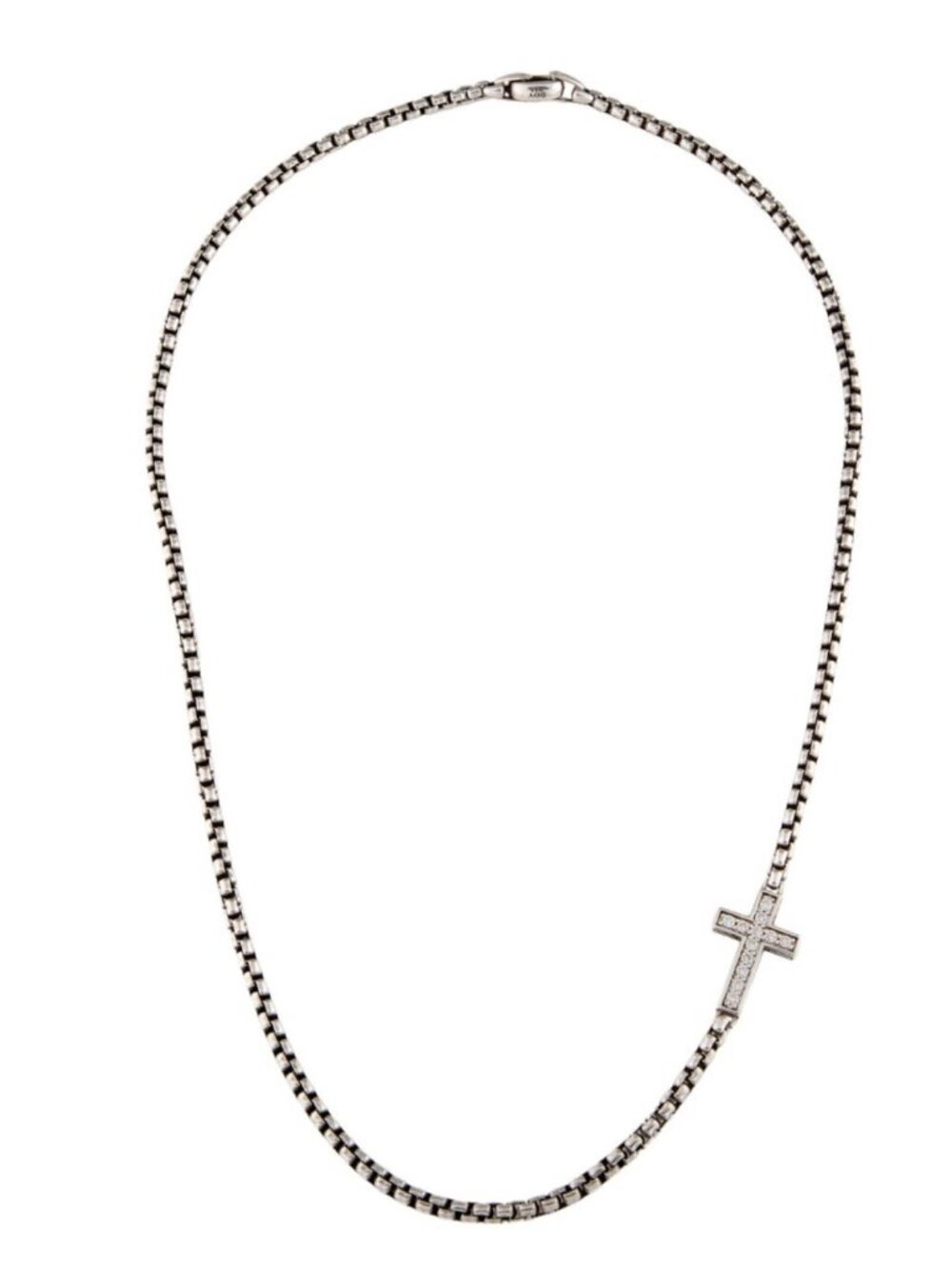DAVID YURMAN STERLING SILVER 925  DIAMOND 0.48CTW CROSS STATION NECKLACE